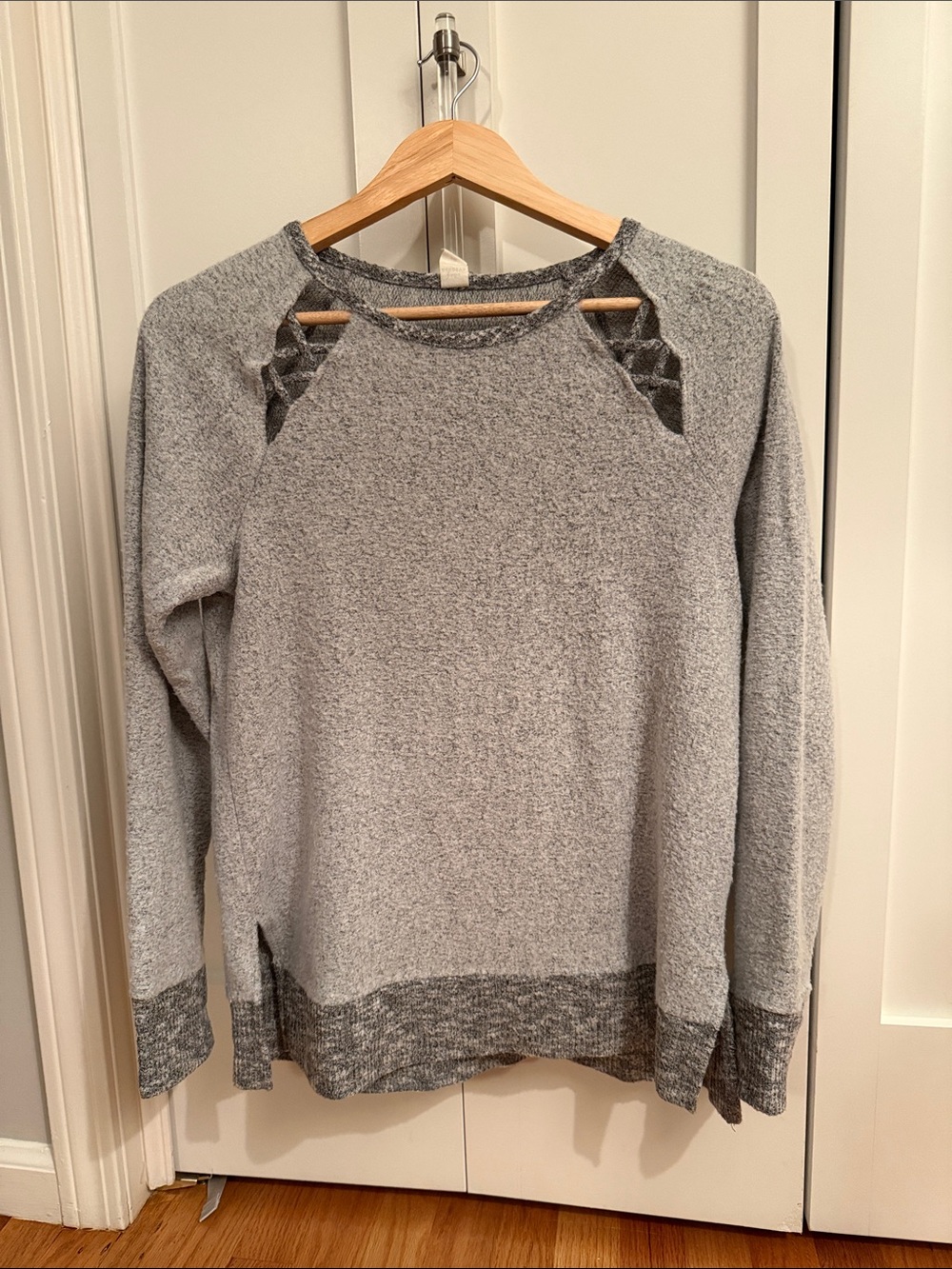 Women's Light Gray Cutout Sweatshirt with Contrast Hem